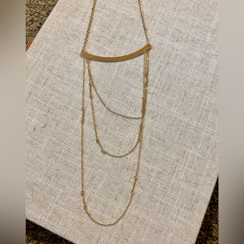 Gold Three Tier Long Necklace
